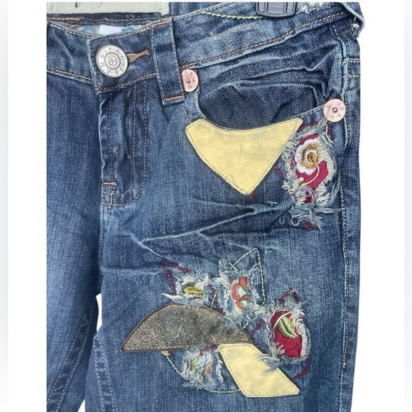 Y A G Deim unique leather Patchwork 3 Y2K  Flower Embroidered boots Leg Low Rise - Picture 4 of 8